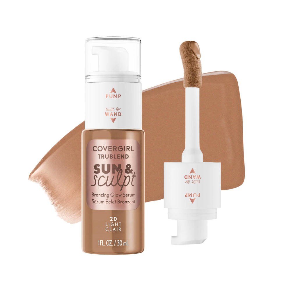 COVERGIRL bottle front view showing sleek dual applicator and shade 20 Light benefit quick bronze