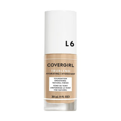 COVERGIRL bottle front showing label and shade Buff Beige L6 for instant shade ID