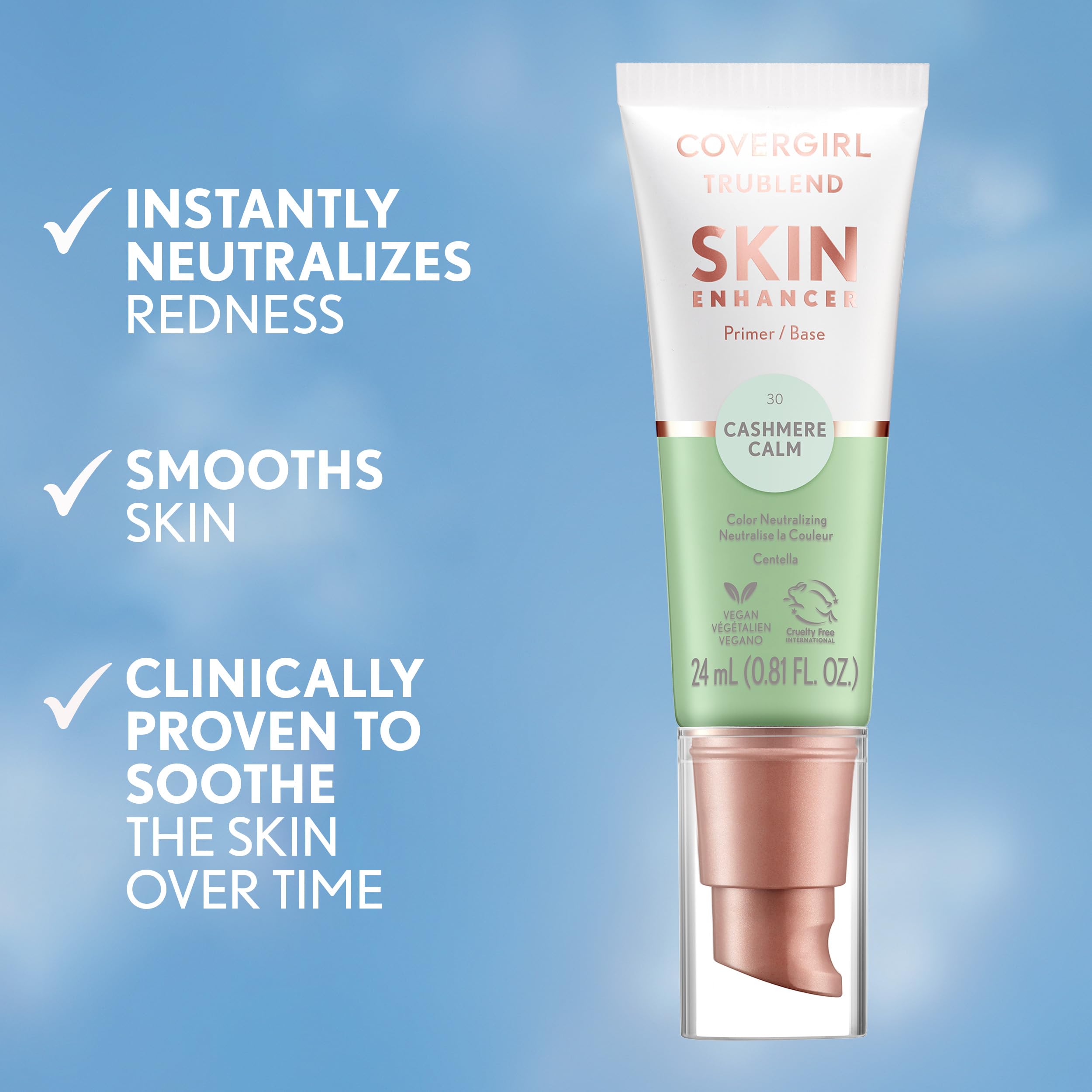 CoverGirl TruBlend Cashmere Calm application before and after revealing blurred pores and smoother skin