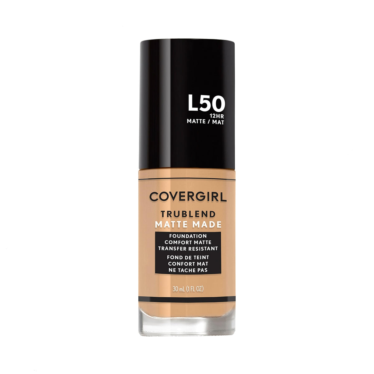 COVERGIRL truBlend bottle front view showing shade and benefit