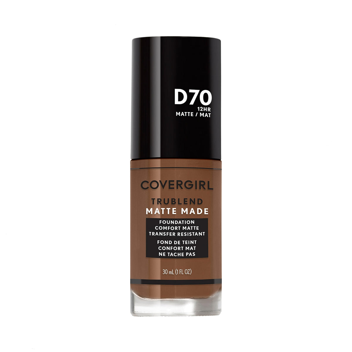 COVERGIRL front bottle showing Cappuccino shade and matte finish benefit