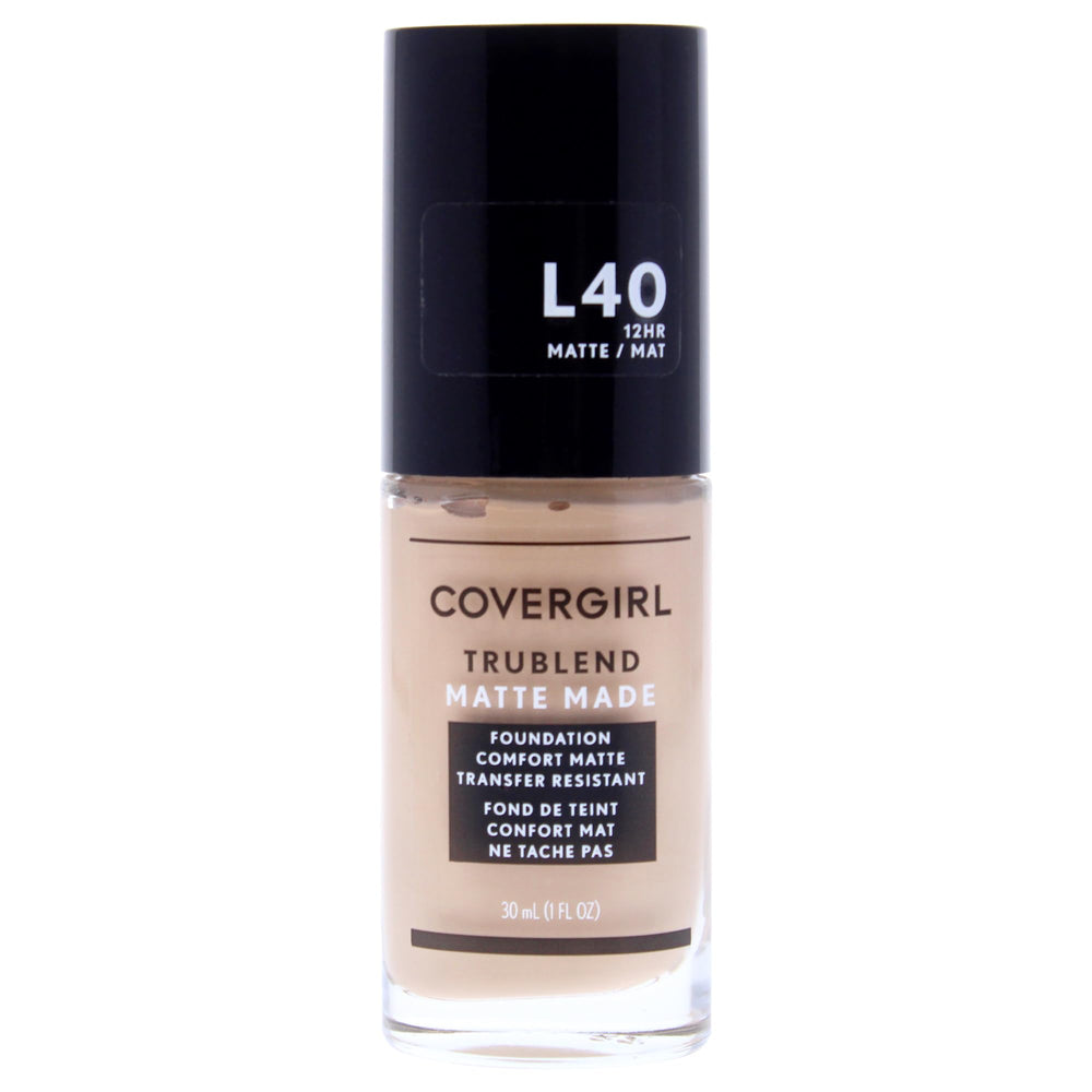 COVERGIRL TruBlend Matte Made front bottle showing product and shade, clear packaging benefit