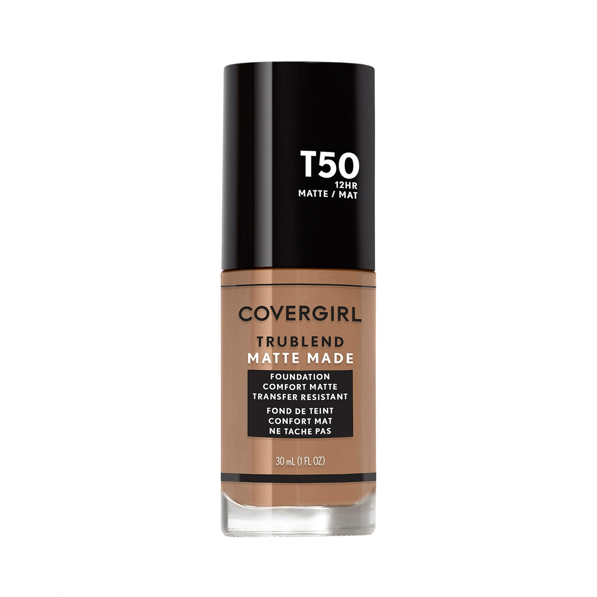 COVERGIRL front bottle shot showing Natural Tan shade and packaging benefit