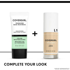 COVERGIRL TruBlend primer on a bathroom vanity in a lifestyle scene showing everyday use benefit