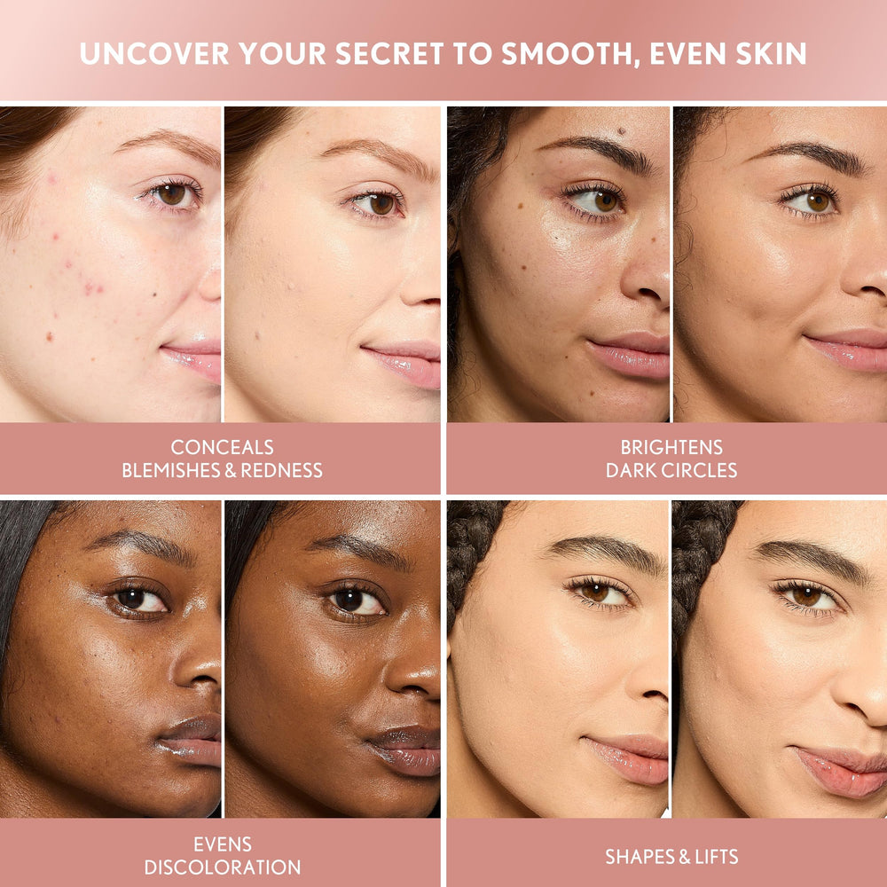 Multiple shade swatches including L200 Light Ivory to highlight COVERGIRL shade range matching skin tones