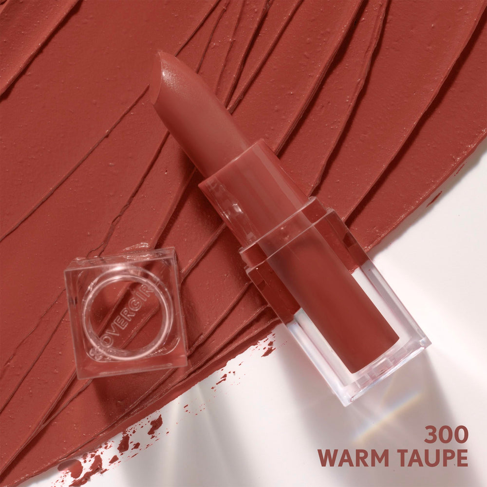 COVERGIRL warm taupe lipstick bullet close-up showing creamy texture benefit