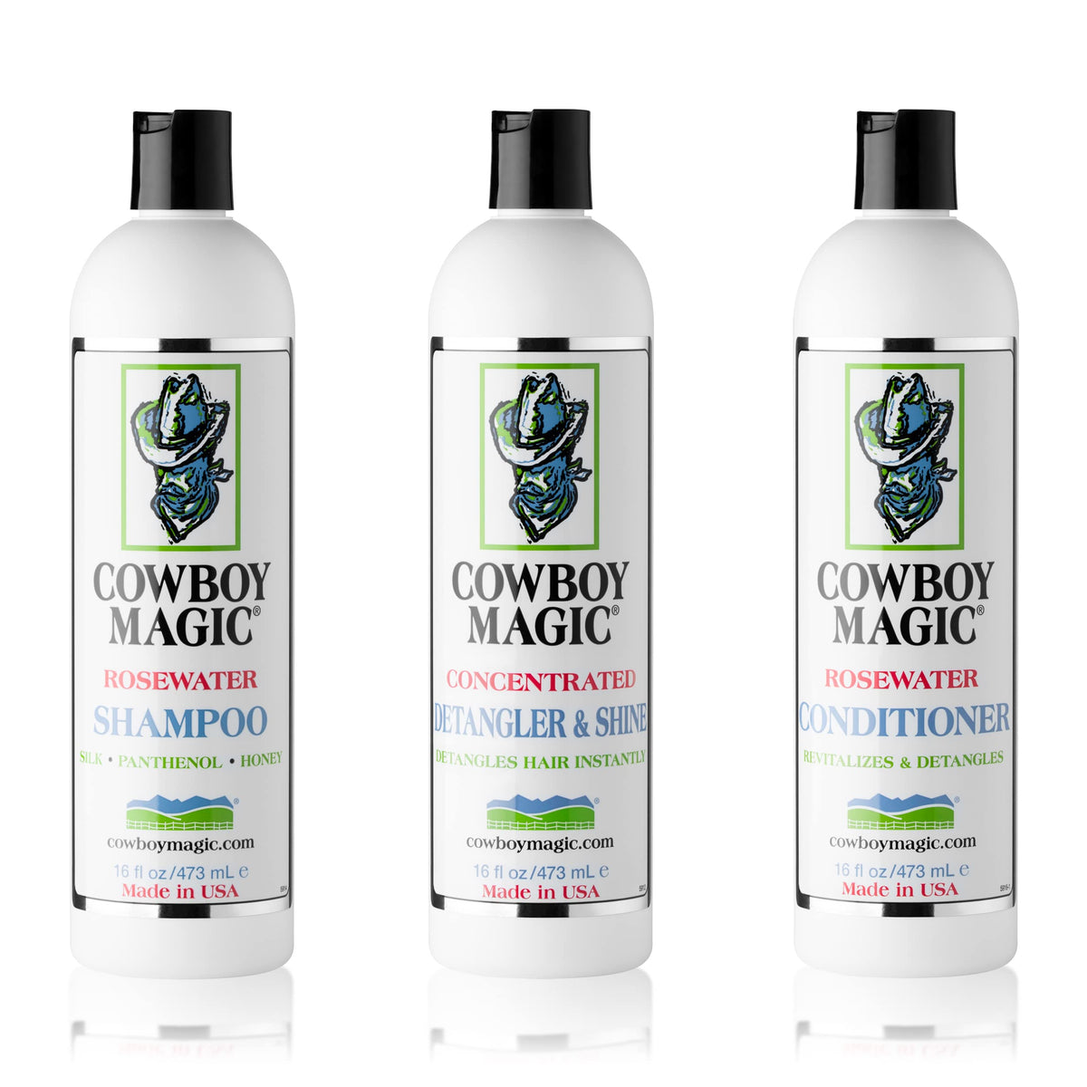 Cowboy Magic front packaging showing all three 16 oz bottles and benefits