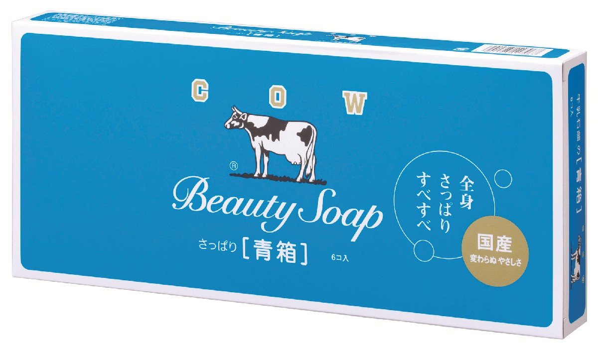 COW BRAND blue box front view showing six 85g bars and clear labeling for convenience