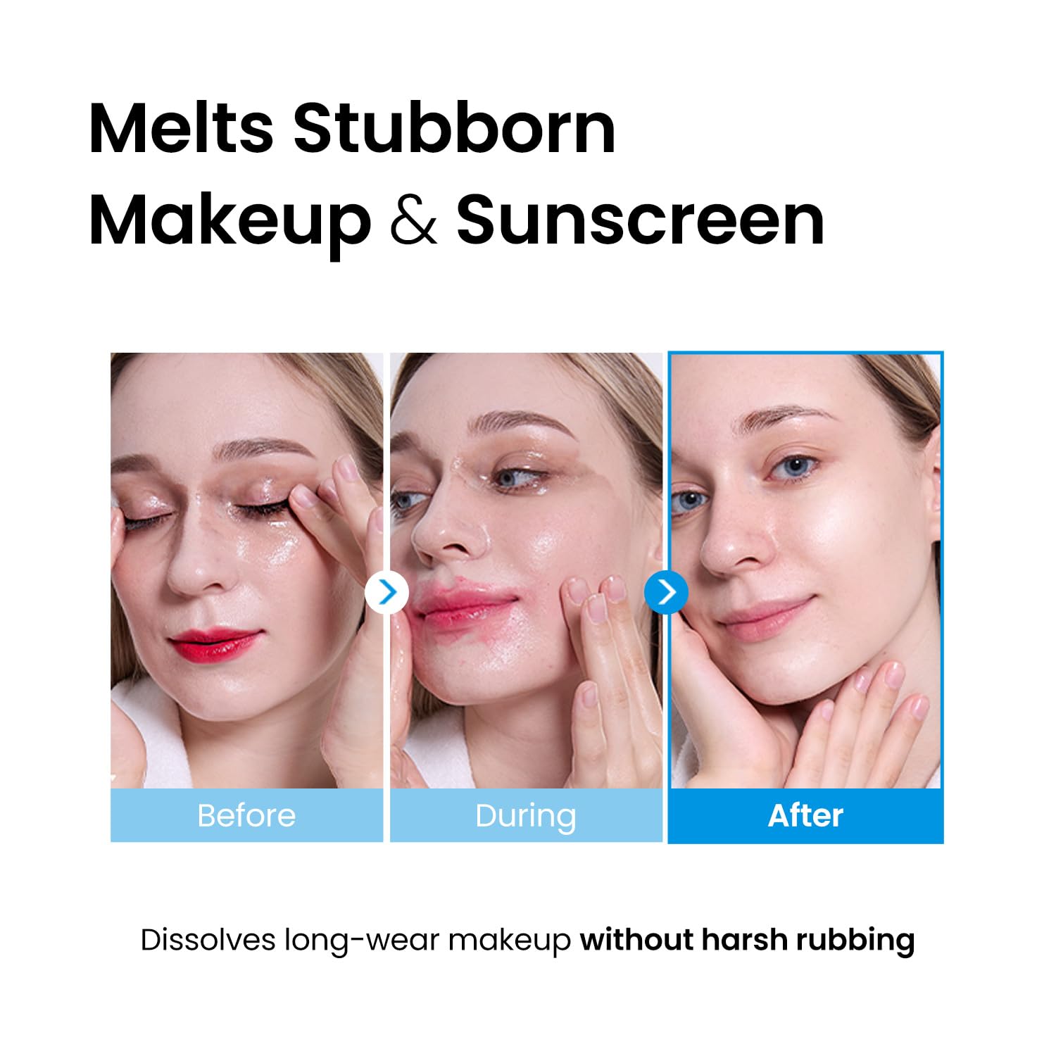 coxir oil being massaged into dry skin to dissolve makeup