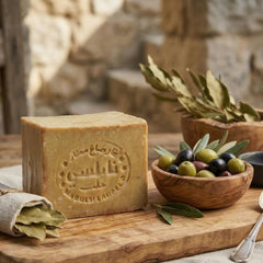 cozy soap displayed in bathroom setting, suggests calm sustainable routine