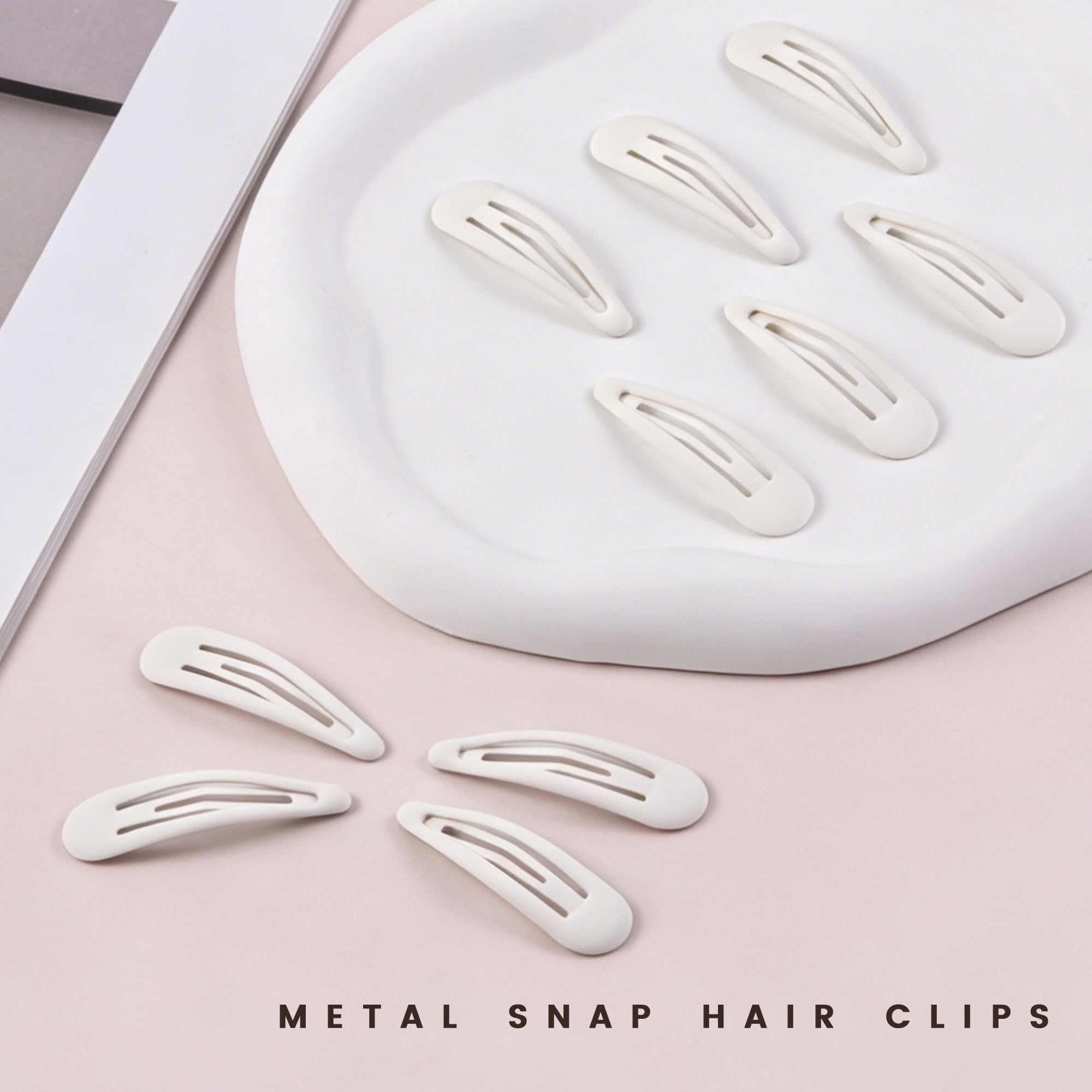 Cptots clips array top view showing uniform matte white design for styling