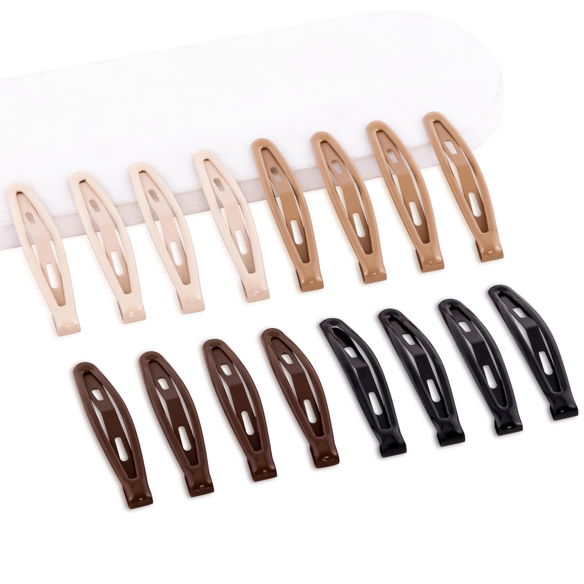 Cptots front packaging showing 16 snap barrettes and compact storage benefit