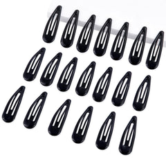Cptots front view of 20 black water-drop snap clips showing organized pack and quantity
