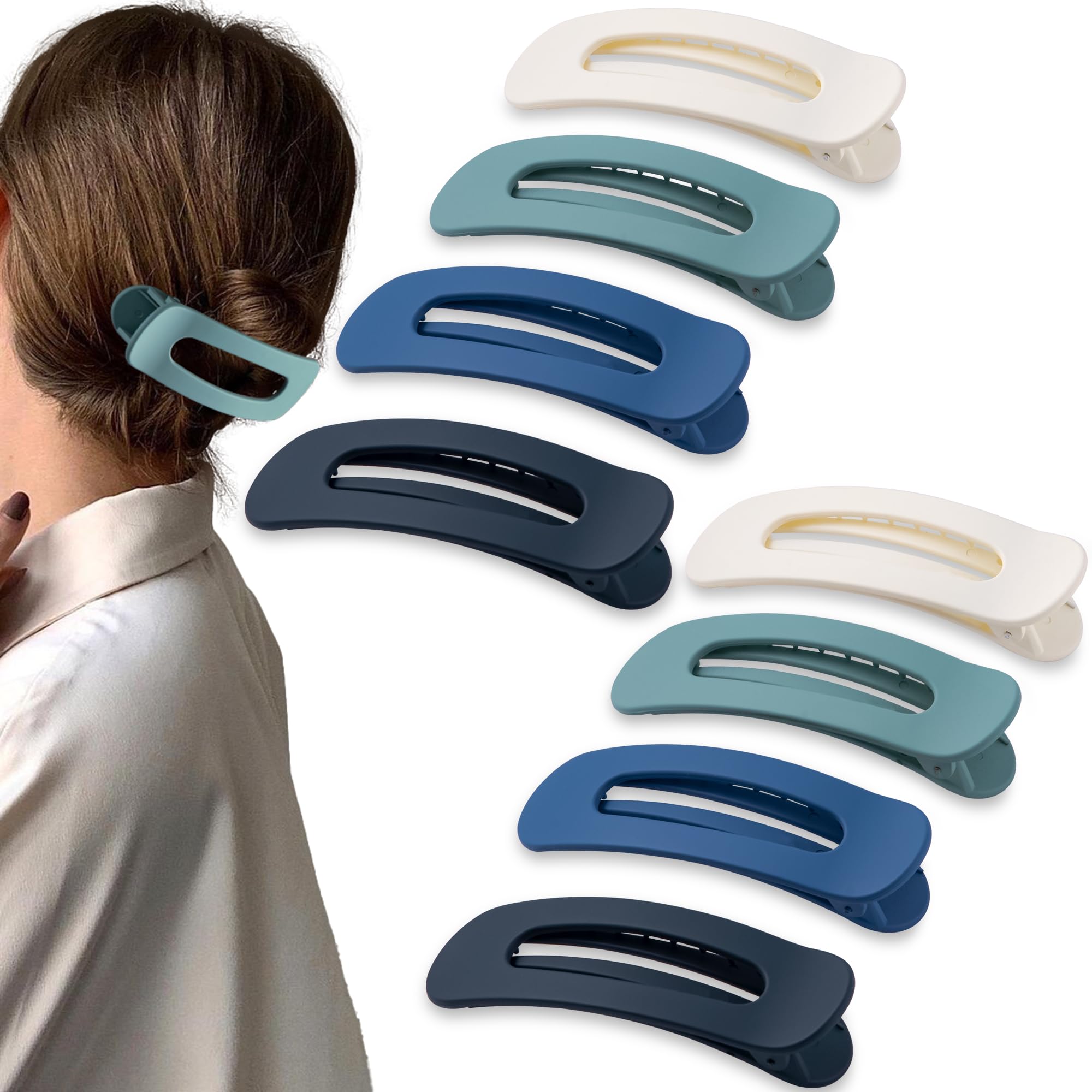Cptots front view of clip set showing matte blue and beige colors and compact packaging for easy storage