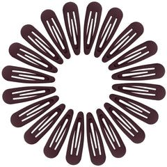 Cptots front view of 20 matte dark red snap clips, tidy storage benefit