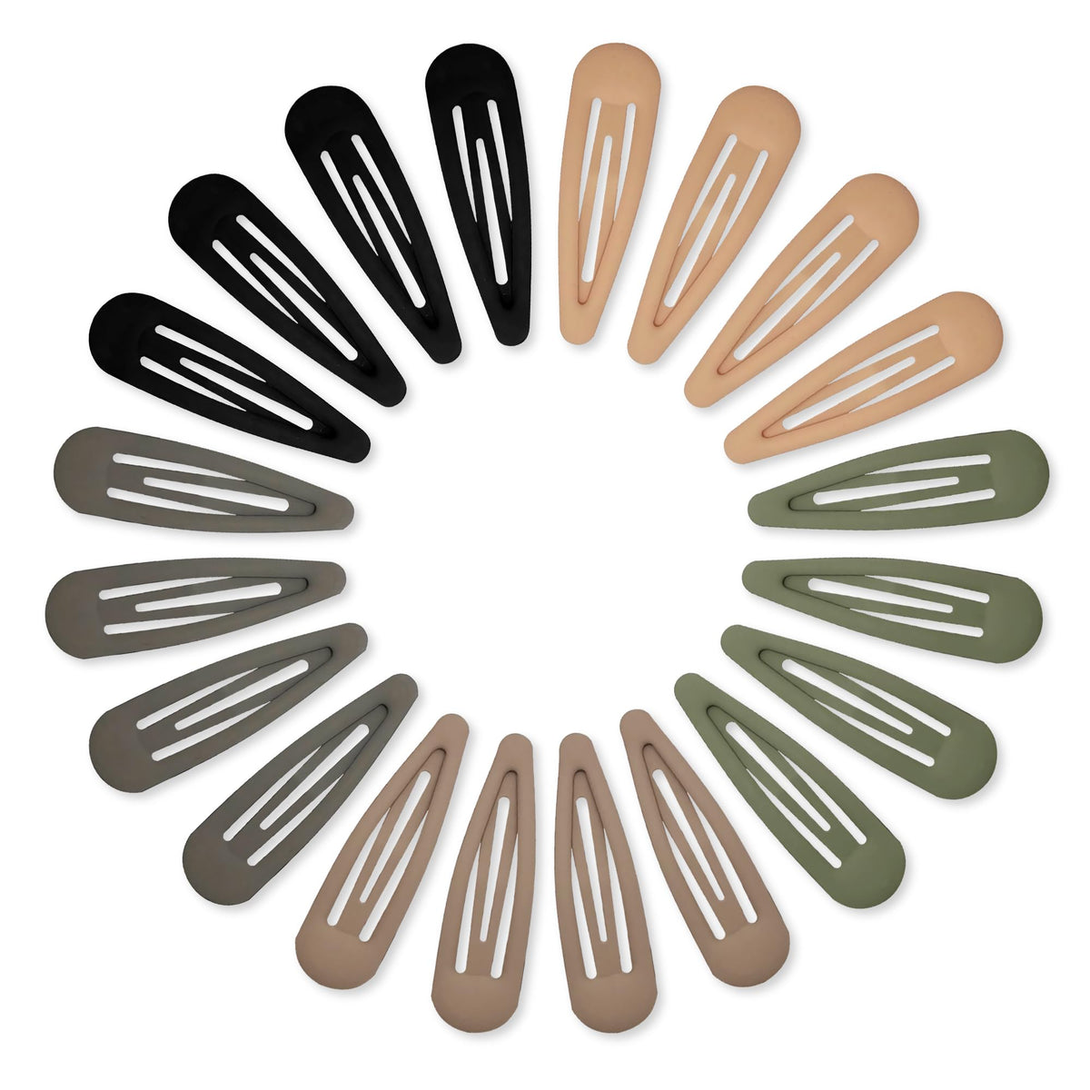 Cptots front pack of 20 matte snap clips shows variety and convenience