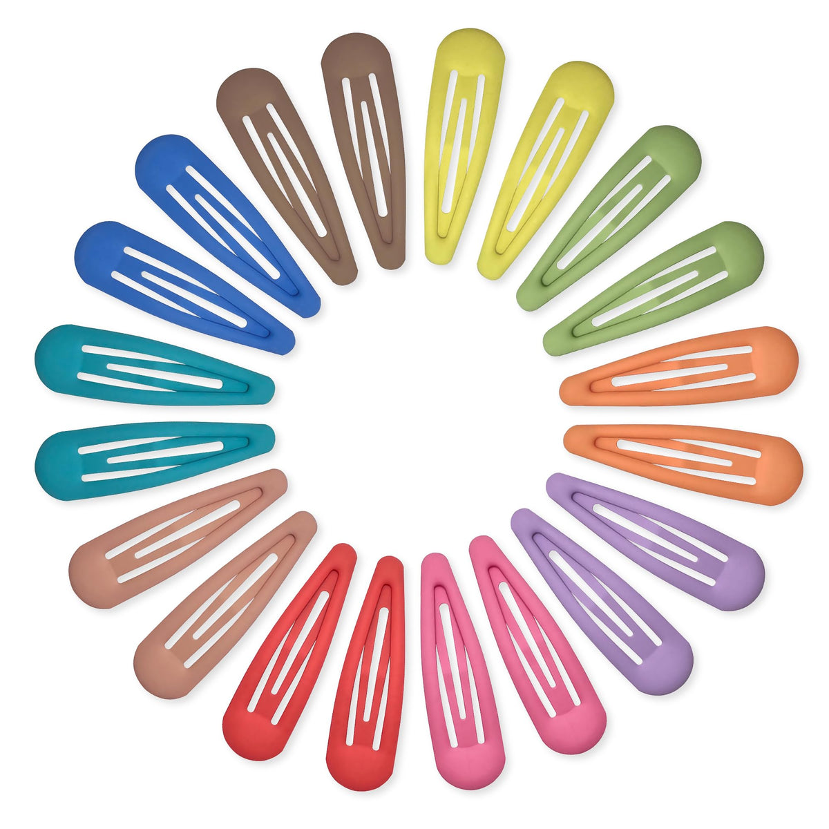 Cptots front view of 20-piece matte rainbow clip pack showing variety and convenience