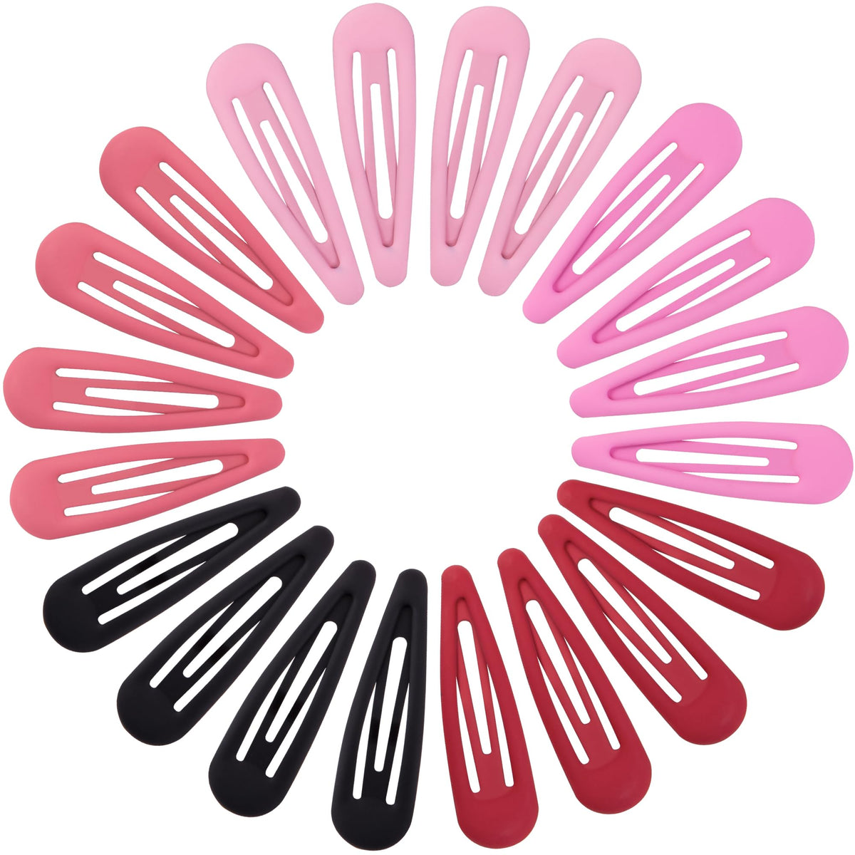 Cptots front pack with 20 small matte snap hair clips showing color assortment and neat storage benefit