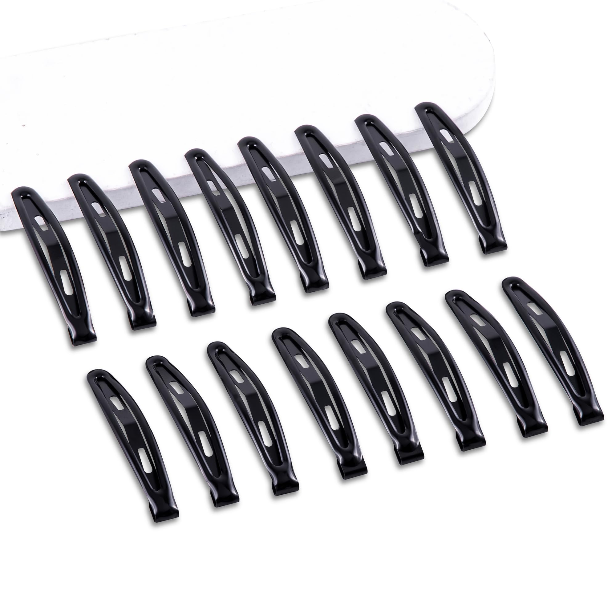 Cptots front packaging showing 16 bright black snap hair clips, durable set benefit