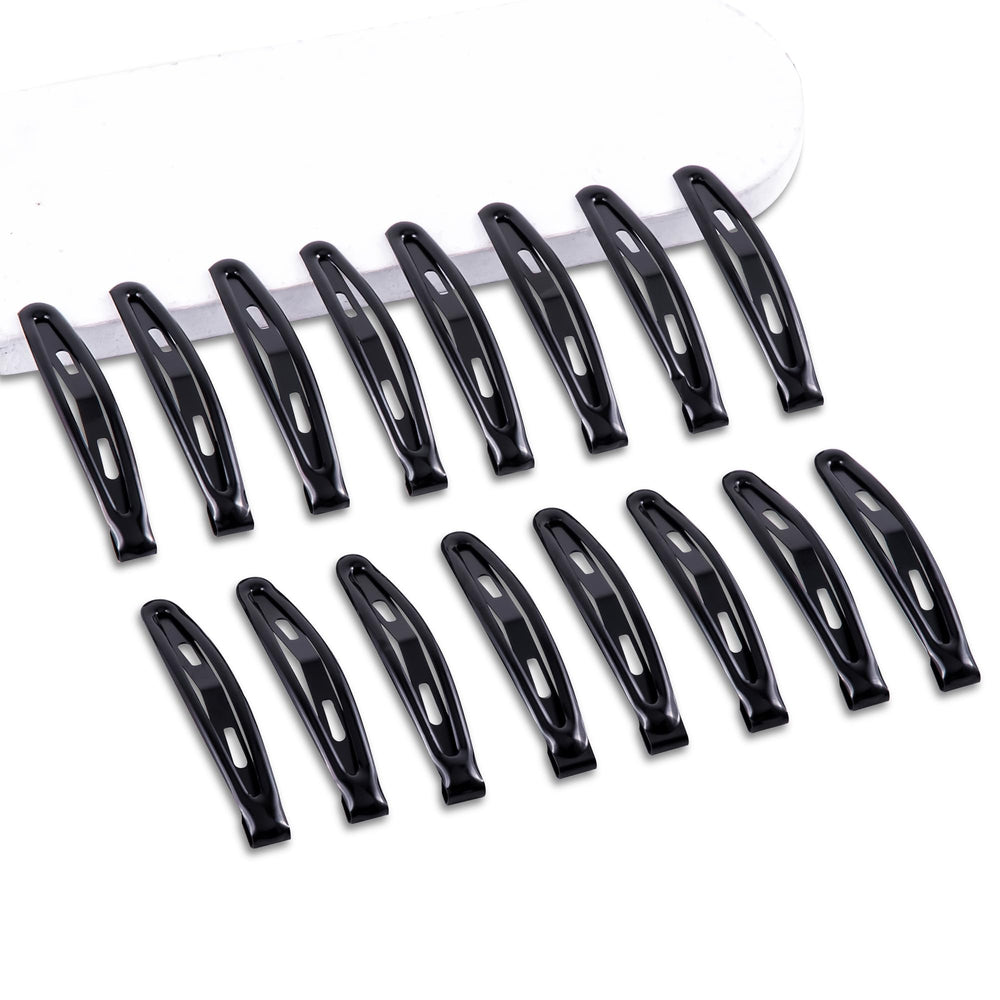 Cptots front packaging showing 16 bright black snap hair clips, durable set benefit