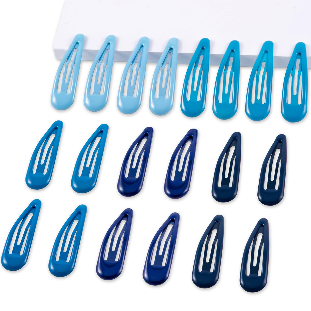 Cptots front packaging showing 20 blue snap hair clips and variety