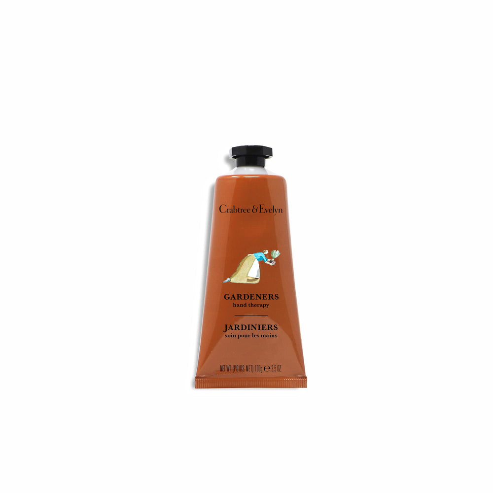 Crabtree & Evelyn cream applied to gardener's hands showing softened skin and protection
