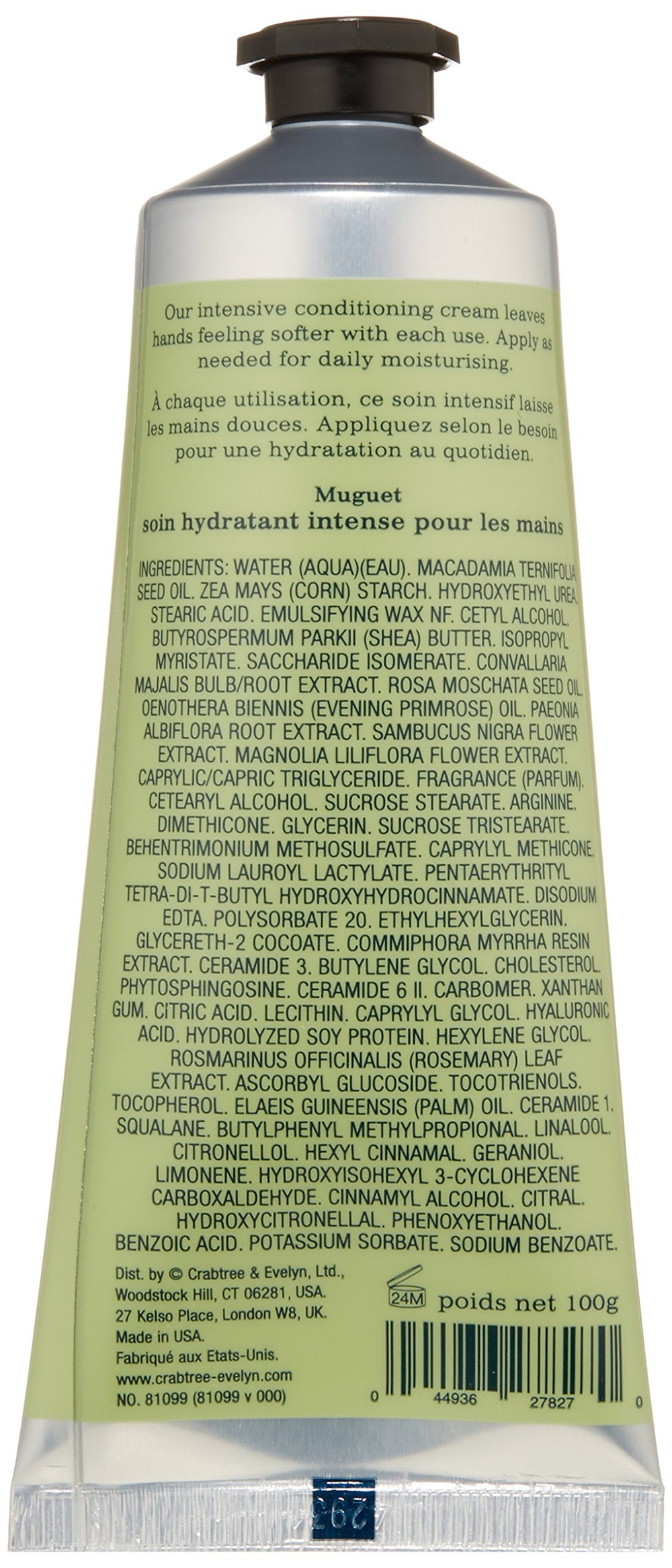 Crabtree & Evelyn Lily cream texture spread on skin, showing rich moisturising finish