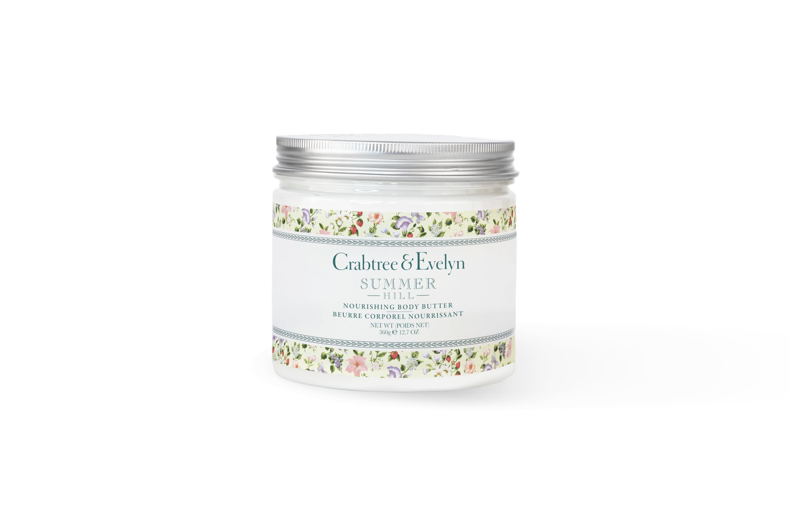 Crabtree & Evelyn jar front view showing label and nourishing moisturizer benefit
