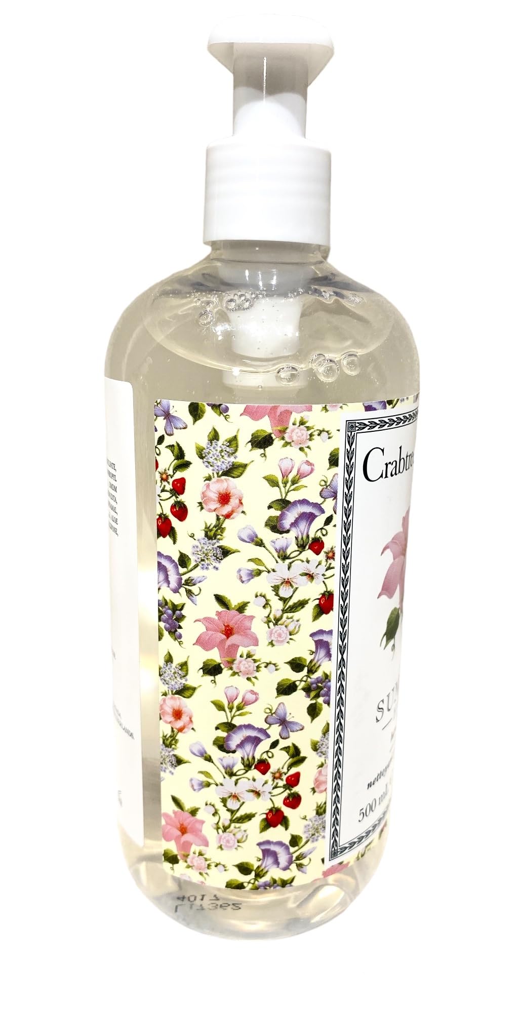 Crabtree & Evelyn pump-in-use dispensing gel, demonstrates moisturizing lather benefit