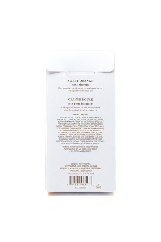 Crabtree & Evelyn Sweet Orange cream texture in palm demonstrating non-greasy hydration and quick absorption