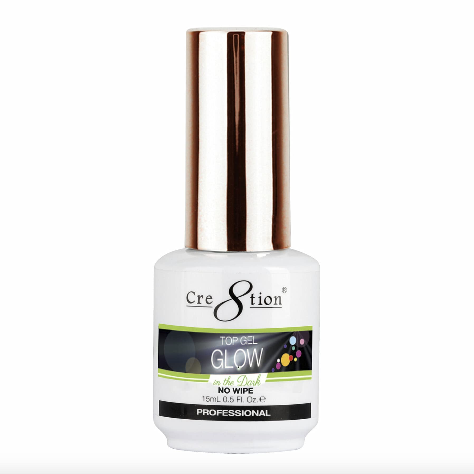 Cre8tion front bottle top coat showing sleek packaging and clear gel benefit