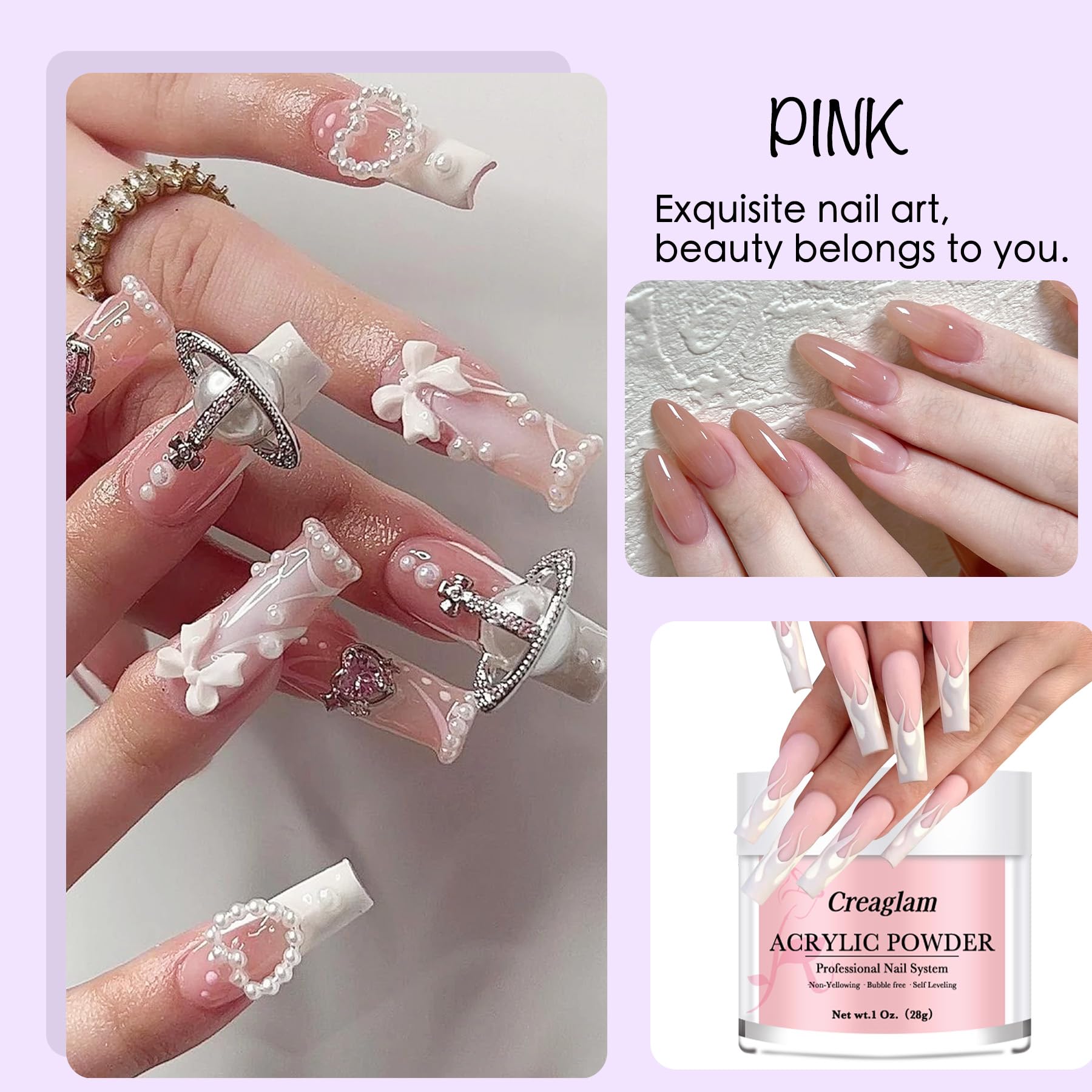 Creaglam clear powder swatch showing transparent encapsulation benefit