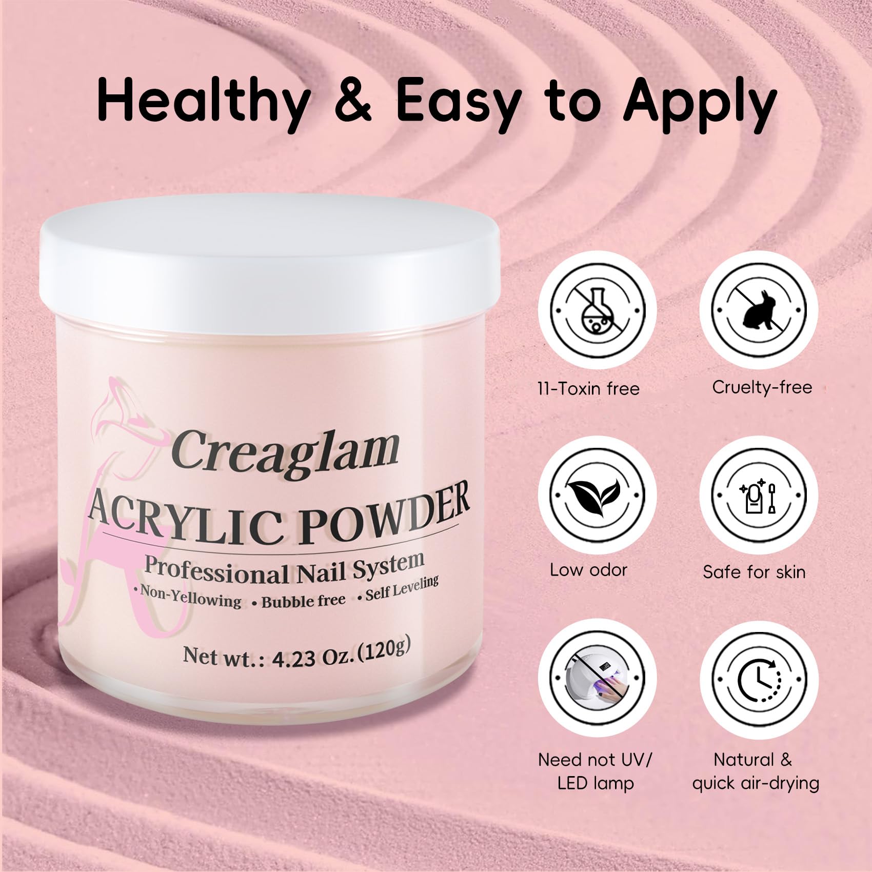 Creaglam powder close-up texture demonstrating smooth, bubble-free mixability