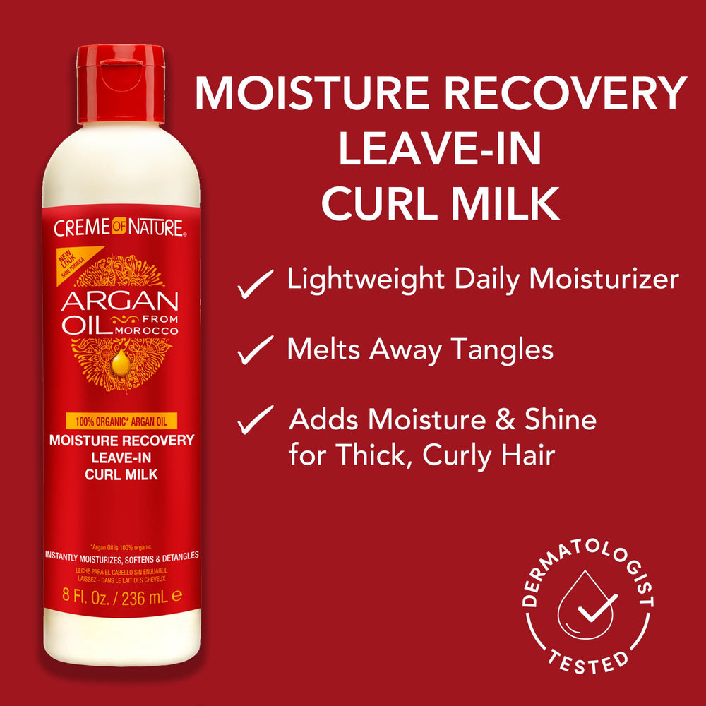 Creme of Nature being applied to curly hair to detangle and soften benefits