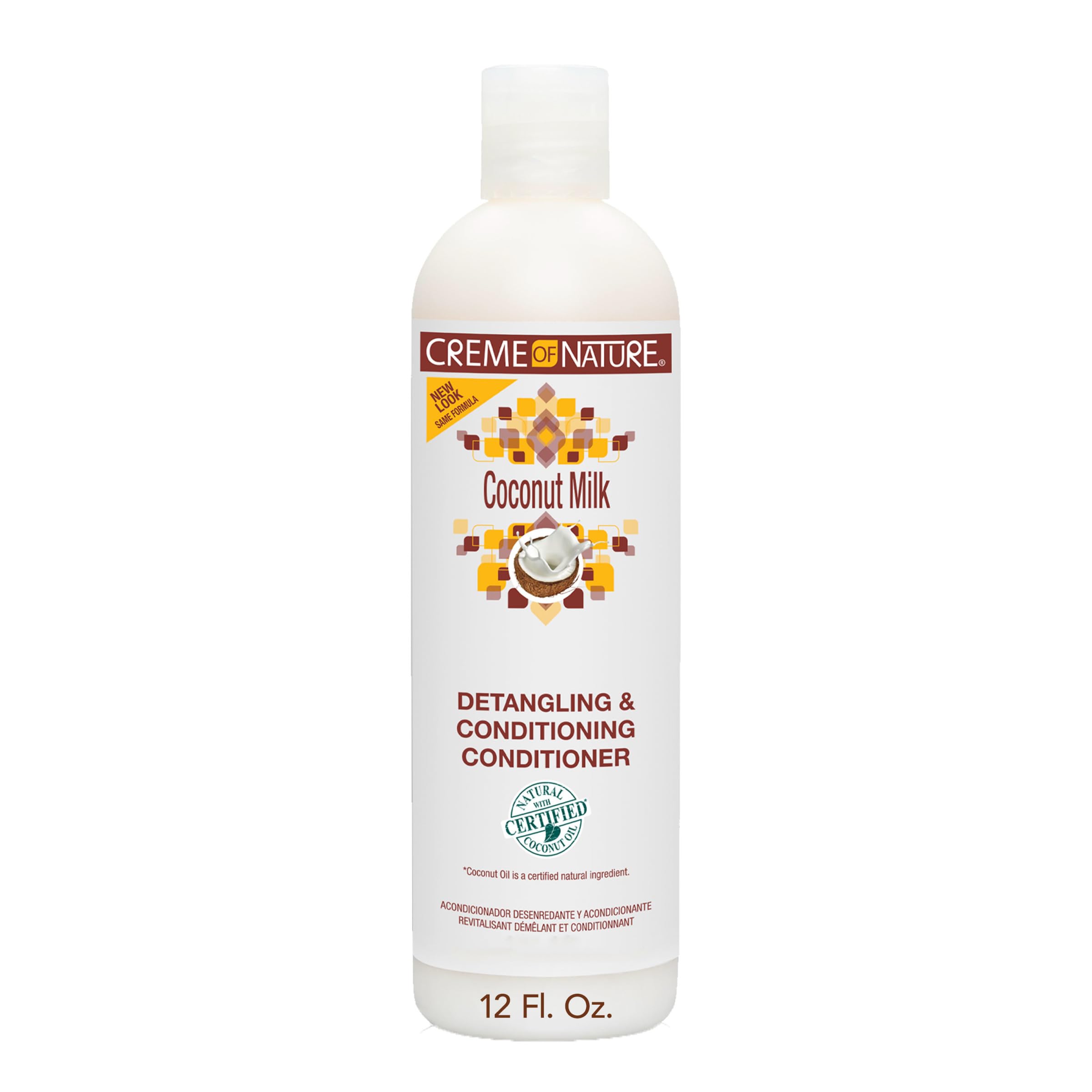 Creme of Nature front packaging showing 12 oz bottle and coconut imagery for clarity