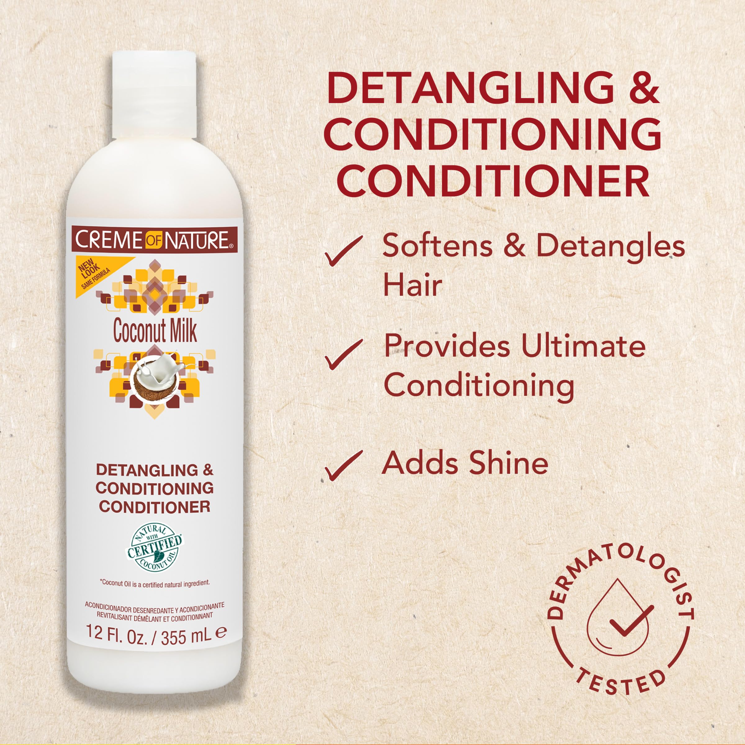 Creme of Nature shampoo in hand demonstrating application and easy detangling benefit