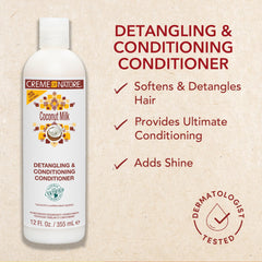 Creme of Nature shampoo in hand demonstrating application and easy detangling benefit
