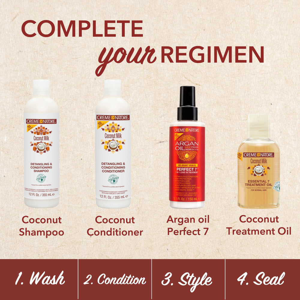 Creme of Nature shampoo staged in bathroom to show everyday use and styling prep benefit