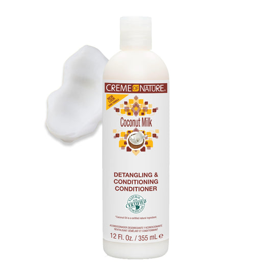 Creme of Nature creamy shampoo texture poured to show moisturizing slip benefit