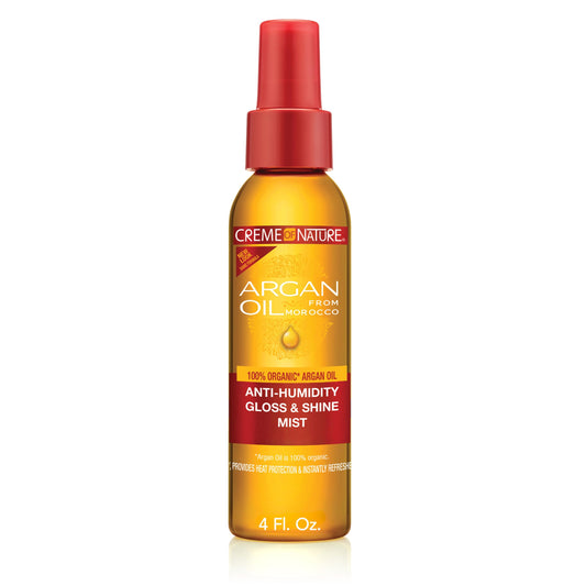 Creme of Nature bottle front packaging showing product and shine benefit