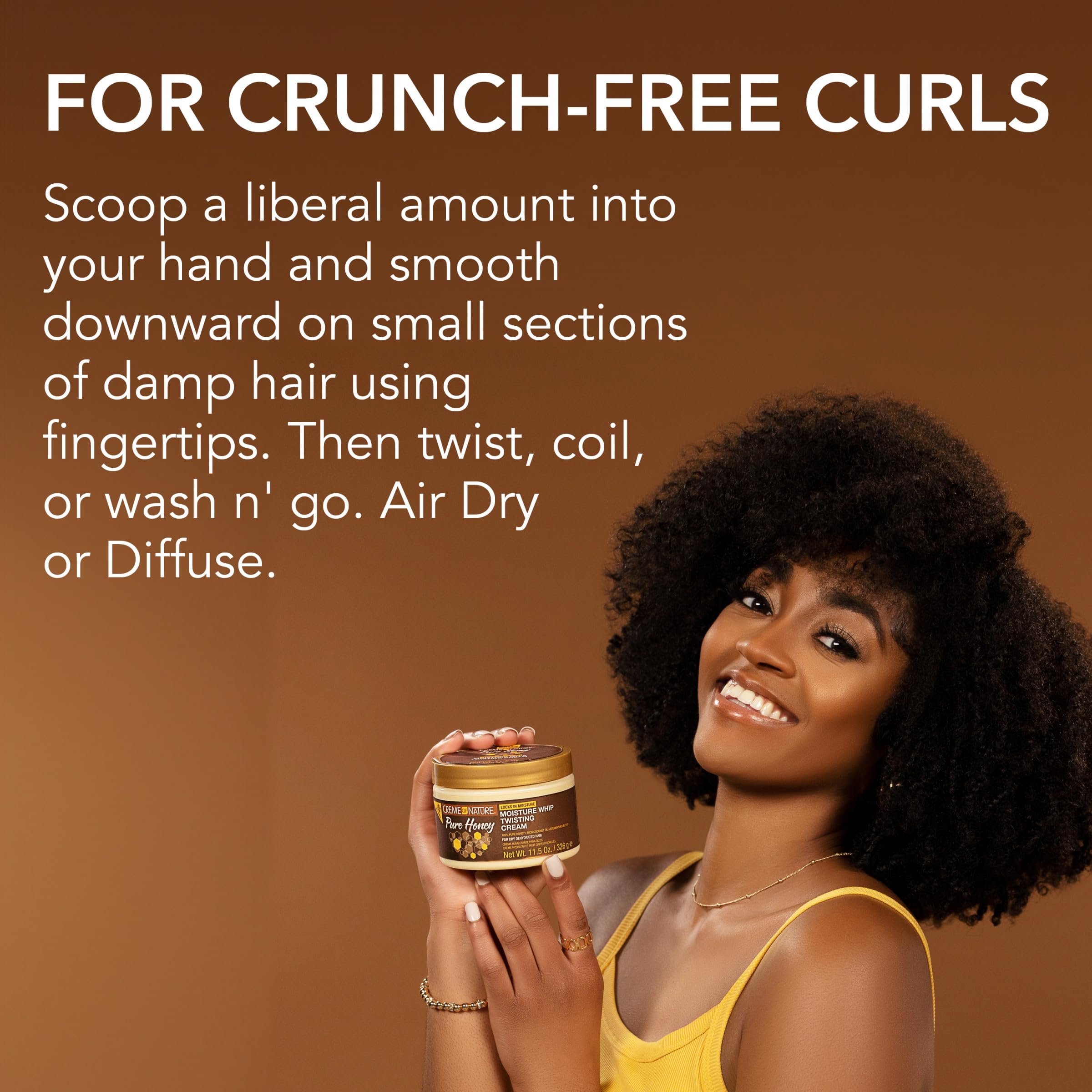 Creme of Nature ingredients focus with honey and shea indicating hydration