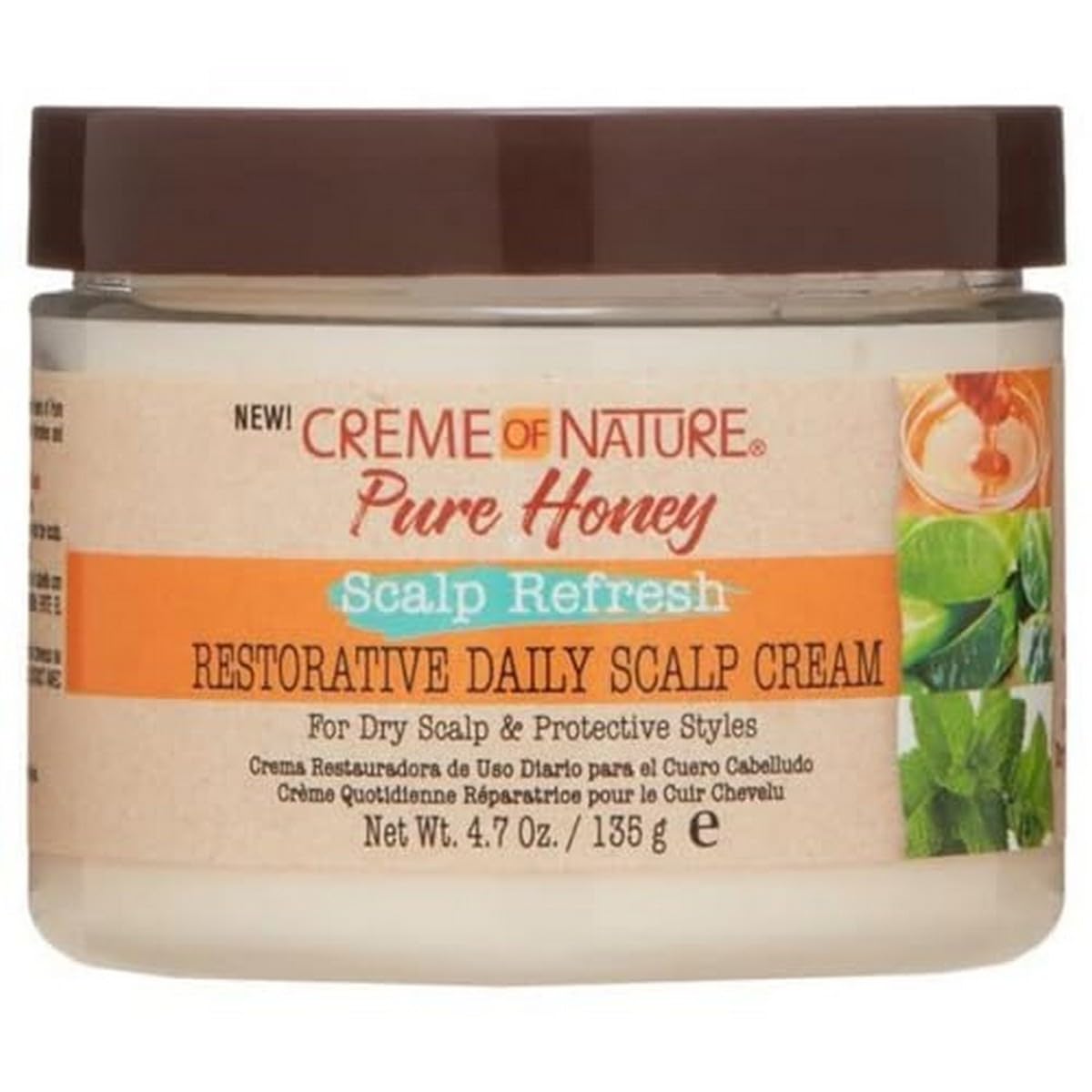 Creme of Nature jar front view showing label and moisturizing benefit