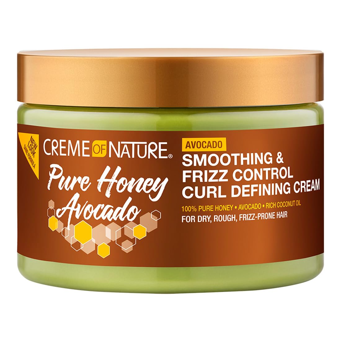 Creme of Nature jar front packaging showing label and size, highlights nourishing ingredients