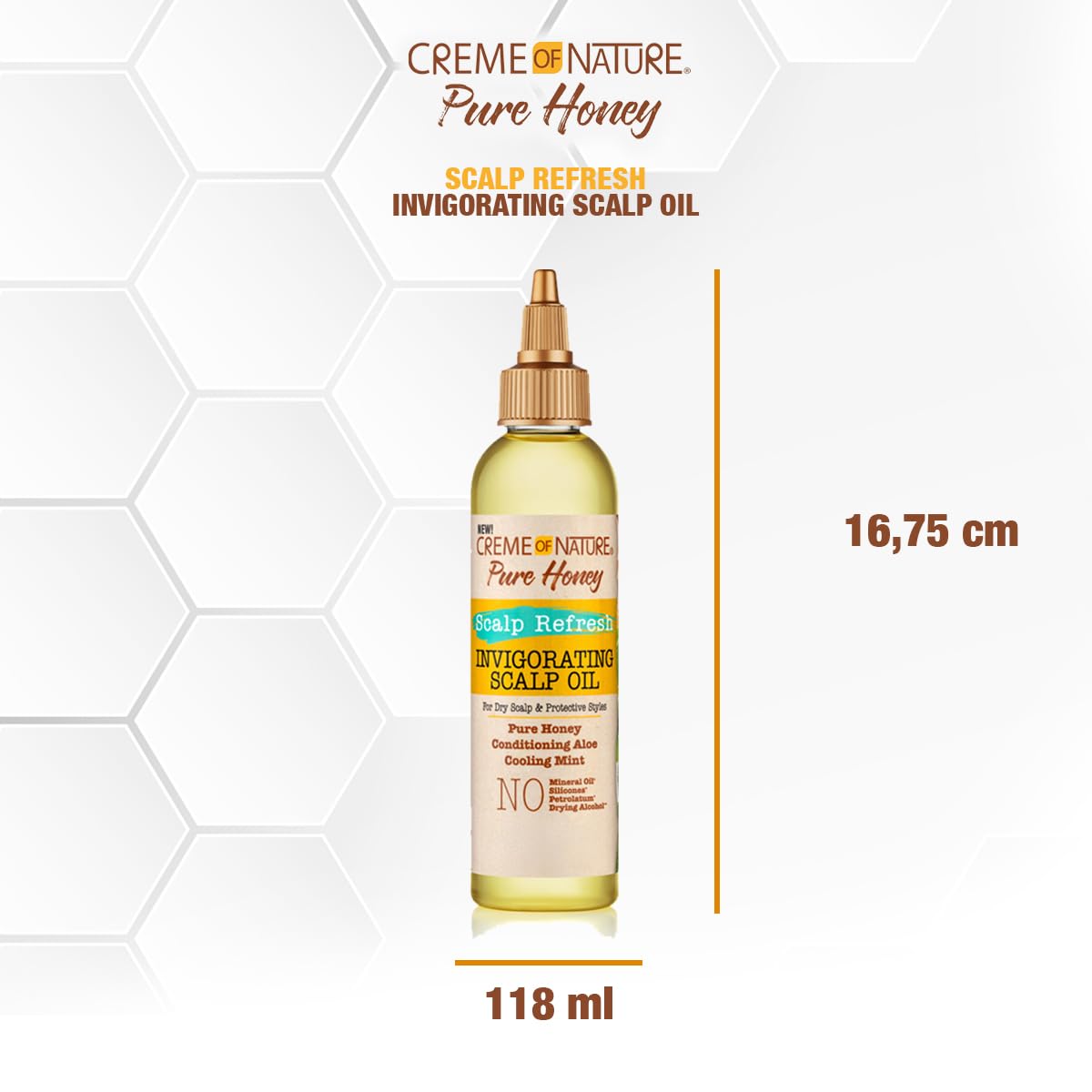 Creme of Nature bottle next to a ruler showing 4.2 oz size benefit