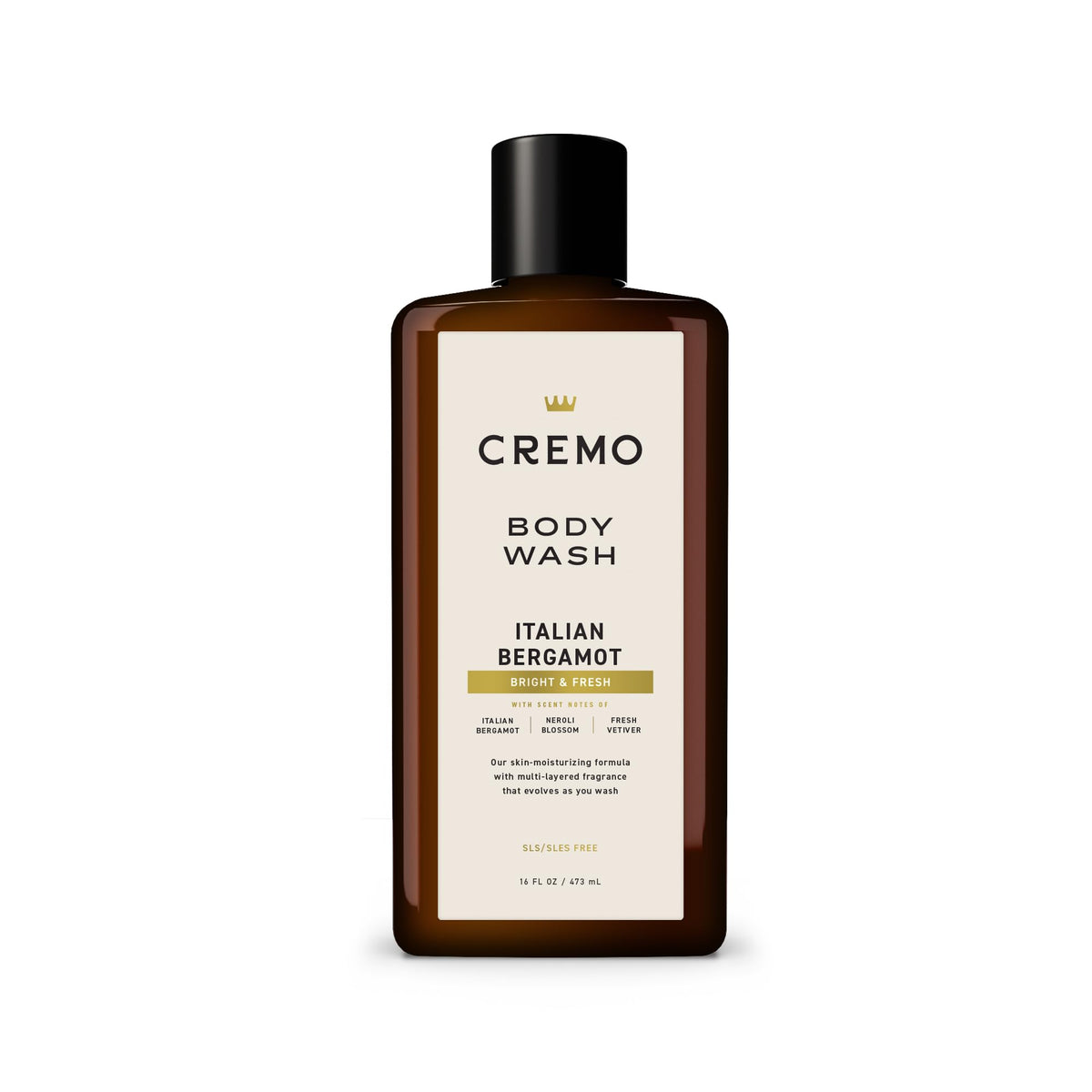 Cremo front bottle showing Italian Bergamot label and size for easy selection