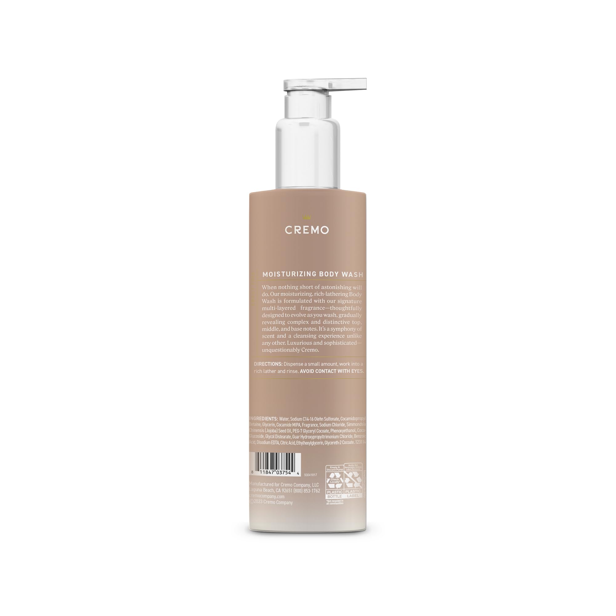 Cremo bottle styled by sink conveying luxe bathroom fragrance benefit