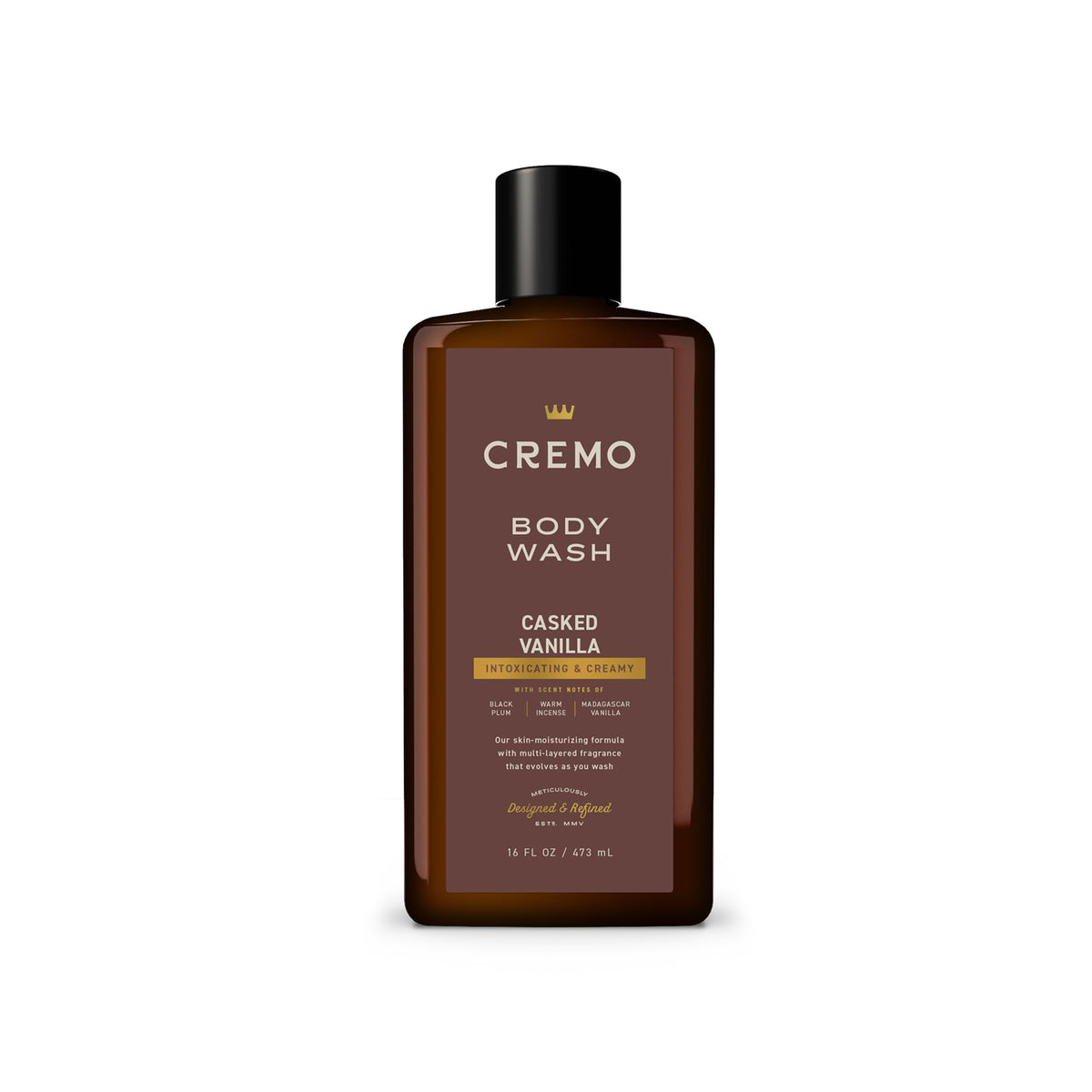 Cremo bottle front label showing scent and size with appealing design benefit