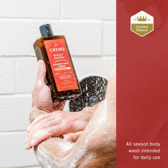Cremo bottle placed on shower shelf indicating everyday use and aesthetic benefit