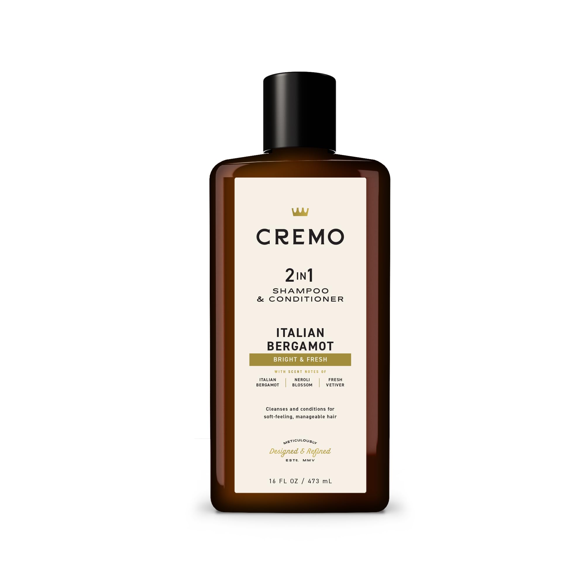 Cremo bottle front view showing Italian Bergamot label and premium scent benefit