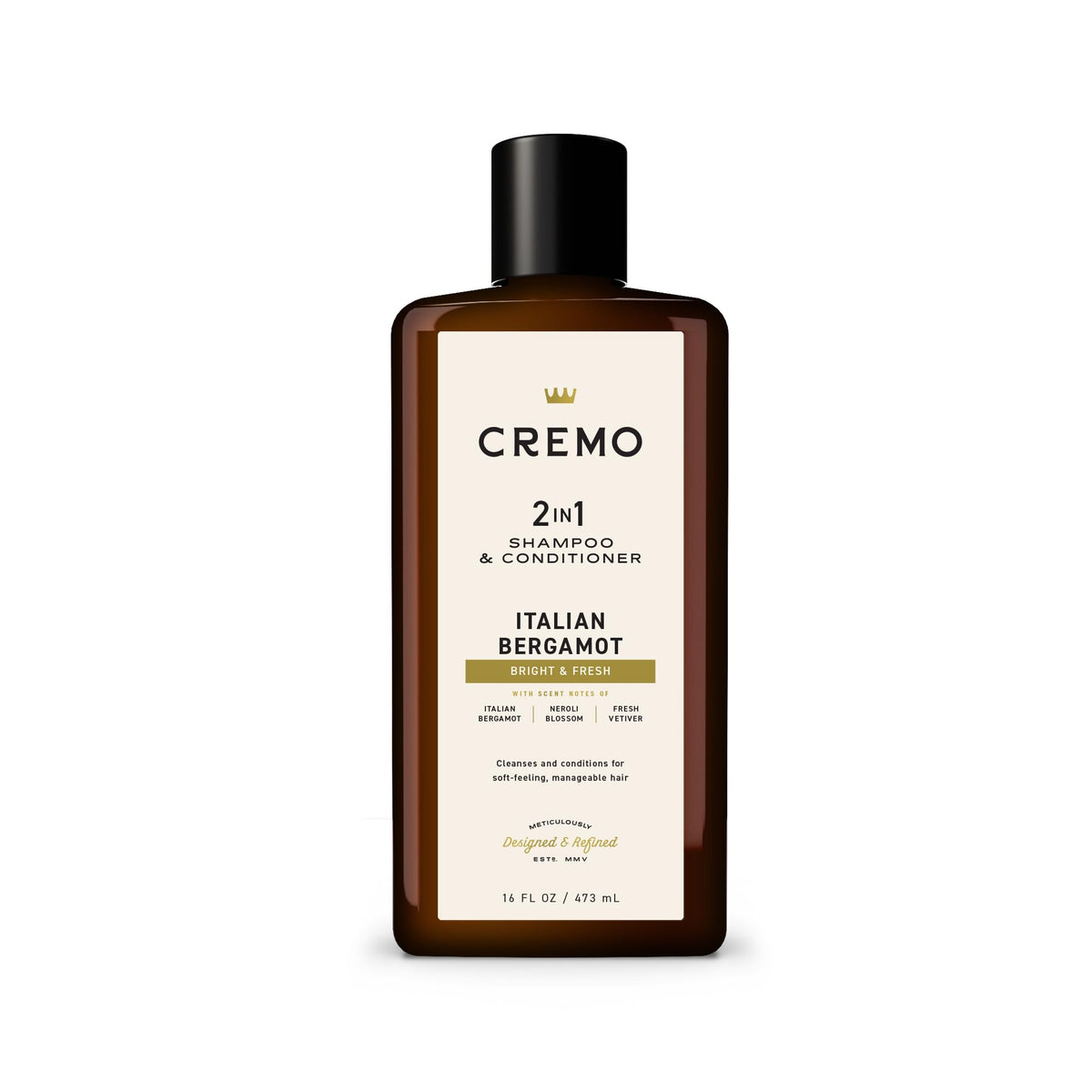 Cremo bottle front view showing Italian Bergamot label and premium scent benefit